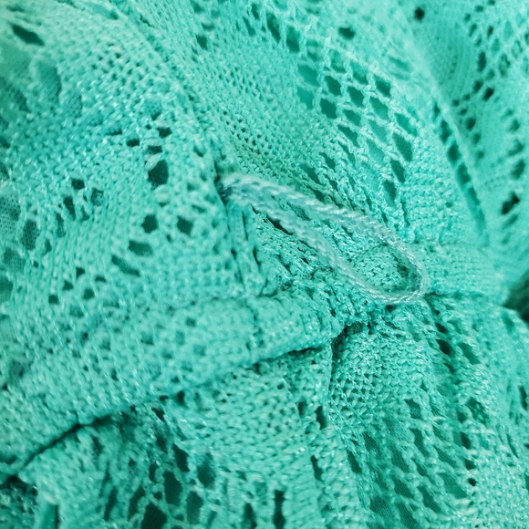 Trixxi Floral Lace Strapless High Low Hem Turquoise Green Dress Sz L - Picture 10 of 14